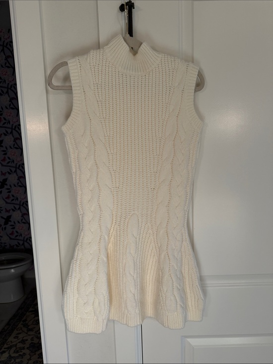 Vici Sweaters - Vici Sleeveless Cable-Knit Mock Neck Sweater Dress - Cream small
